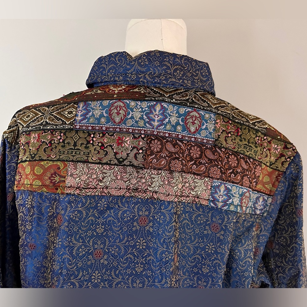 VINTAGE Y2K Boho Brocade Patchwork Silk Tapestry Jacket Whimsigoth Art Wear Sz L - Picture 7 of 15
